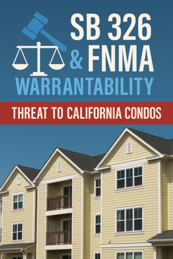 California condominiums with balconies representing SB 326 and FNMA warrantability issues